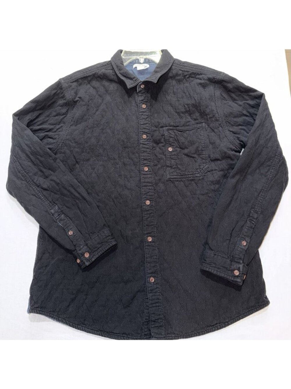 Carbon2Cobalt Quilted Jac-Shirt Denim Trim Shacket Size L Black Cotton 133592